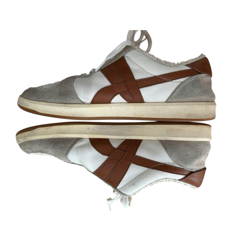 Tory Burch Hank Court Sneakers Women Size 8.5 Brown Cream Lace Up Logo #S103-1